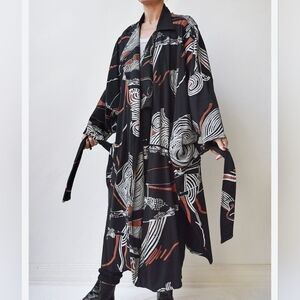 STUDIBAKER HAWK Rare Vintage 80's Black Screen Printed Soft Lapel Jacket Coat OS